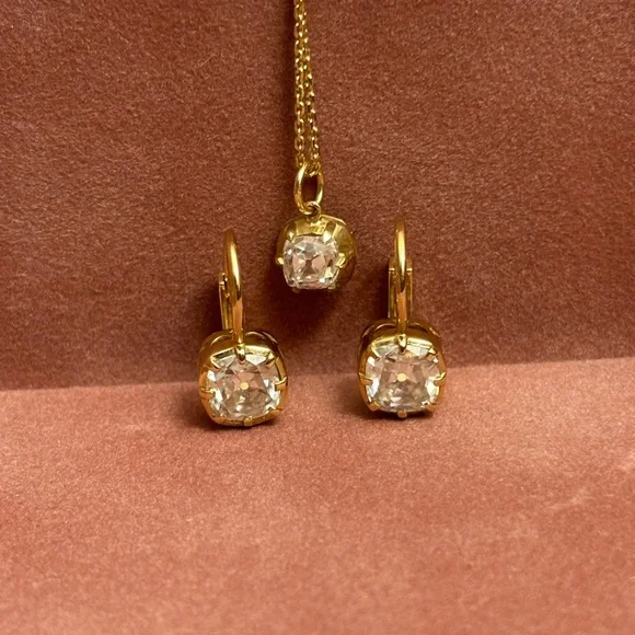 Antique old mine cut diamond collet setting necklace 14kt gold - Picture 1 of 8